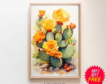 Flower Prickly Pear Cactus Print Watercolor Painting  Nature Inspired Sonoran Art Botanical Desert Wall Art Southwest Gift Western Decor