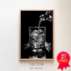 Póster de whisky, blanco y negro, impresión de carrito de bar, arte mural de cócteles, póster de alcohol, arte mural imprimible, decoración de bar vintage, decoración de pub inglés