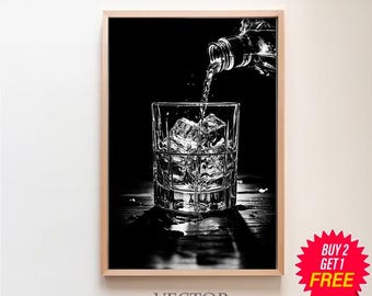 Whisky Poster, Black and White, Bar Cart Print, Cocktail Wall Art, Alcohol Poster, Printable Wall Art, Vintage Bar Decor, English Pub Decor