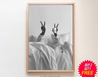 Woman Drinking Coffee in Bed Print, Feminist Poster, Black and White, Coffee Shop Decor, Dining Room Art, Digital Download, Kitchen Wall Art