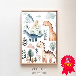 Dinosaur Nursery Wall Art, Kids Dinosaur Posters Decor Gift, Prehistoric Animals Playroom Wall Print, Printable Watercolor Dinosaurs