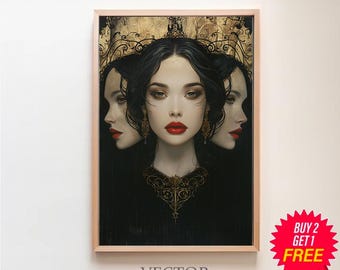 Hecate Triple Moon Goddess Fine Art Giclee Witchcraft, Wicca Pagan Luna Vintage Painting, Ancient Esoteric Art, Hekate Witchy Artwork