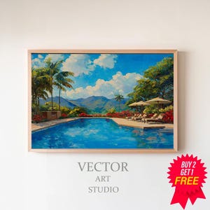 Vintage Poolside Vibes PRINTABLE Art | Swimming Pool Painting | Retro Palm Springs Pool Print | Retro Summer Digital Art File