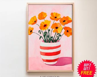 花瓶の赤の印刷可能なアート ストライプの壁アート オレンジの抽象的な