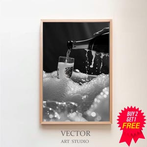 Feminist Poster, Woman Drinking Champagne in Bubble Bath Print, Black and White, Alcohol Wall Art, Digital Download, Girls Bathroom Decor