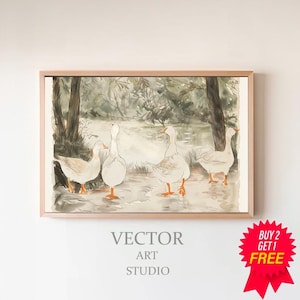 Vintage Nursery Decor | Farmhouse Print | Abstract Duck Art | Goose Painting Print | Farmhouse Nursery Wall Art | Animal Illustration