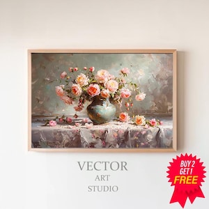FRAME TV art Pink flowers still life, Dark Moody floral tv picture, tv art Spring, Samsung Frame tv art Mothers Day pink roses
