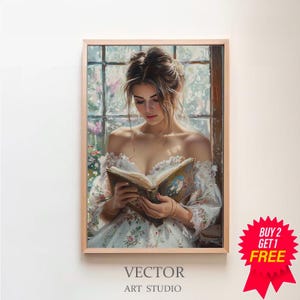 Antique Portrait Woman Reading | Vintage Print | Vintage Oil Painting | Woman Reading | Bedroom Wall Decor | Women Decor