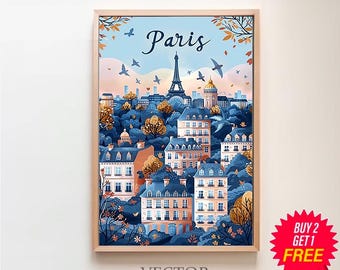 Vintage Paris Travel Poster - Colorful Paris Wall Art - Retro France Gift - Printable Digital Download