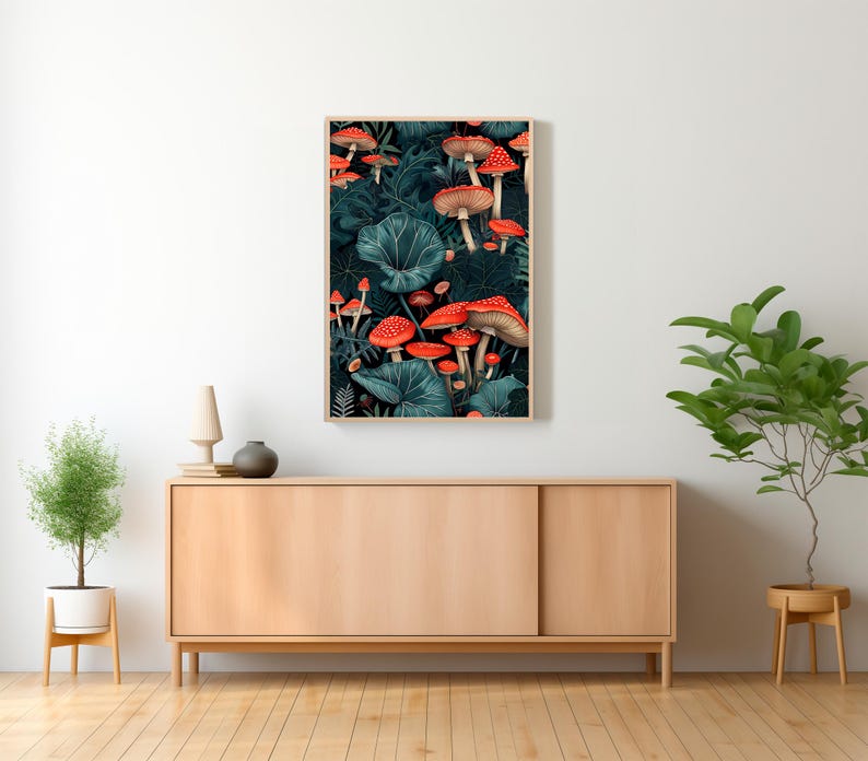 William Morris Inspired Mushroom Art Print, Mushroom Print, Botanical ...