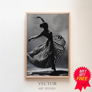 Dance of Joy - Black & White Abstract Figure Print Home Decor Minimalist Wall Art for Modern Decor Digital download Abstract Printable Art
