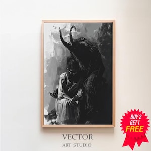 satan&#39;s embrace devil poster, horror art, occult prints, creepy poster, gothic home decor, gothic wall art, pagan, dark academia, demon