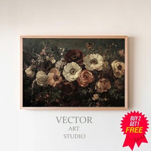 Dark Academia Frame Tv Art Abstract Flowers | Vintage Frame Tv Art Botanical | Vintage Moody Floral Frame Tv Art Antique Flowers