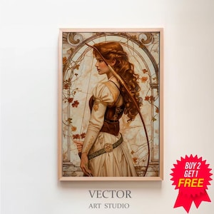 Poster opaco premium Artemis, dea greca della caccia, stile Art Nouveau, arte femminile divina, arredamento per la casa, energia femminile, mitologia greca