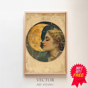 Woman Kissing The Moon | Digital Download | Vintage Moon Art | Vintage Moon Poster | Celestial Art | Dear Old Dixie Moon| Moon Witch Art