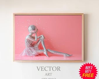 Sad Doll Poster, Doll Disco Ball, Girly Wall Art, Preppy Poster, Y2K Aesthetic Print, Altered Art, Dorm Room Wall Decor, Pink Aesthetics