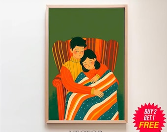 Arte de pared grande con personas abstractas Arte contemporáneo Impresión minimalista Arte de pared verde esmeralda para sala de estar Descarga digital Pareja de rayas imprimible