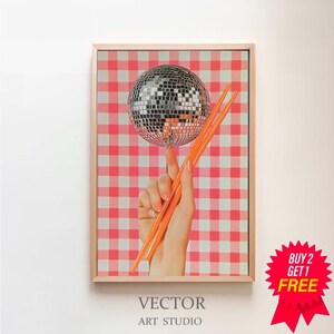 Disco Ball Chopsticks Print | Funky Disco Ball Decor Disco Ball Poster, Indie Room Decor, Trendy Retro Wall Art, Y2K Decor, Preppy Wall Art