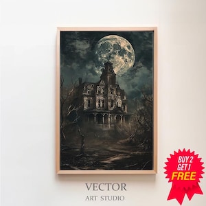 Halloween Vintage Print Haunted House Wall Art Dark Academia Print Spooky House Printable Art Art Print Halloween Poster Digital Download