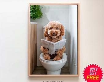 Cavapoo Dog Wall Art, Funny Bathroom Decor, Cavapoo Dog in Toilet, Animal in toilet, Petshop Art, Dog Art, Digital Download, Cavapoo Gift