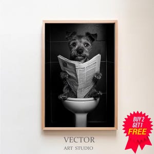 Border Terrier Wall Art, Funny Bathroom Decor, Dog in Toilet, Animal in toilet, Petshop Art, Printable Digital Download, Terrier Gift