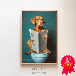 Vizsla auf der Toilette und liest Zeitung, Badezimmer Bilder, Digitaler Download, Vizsla Geschenk, Einrichtung Badezimmer, Funny Dog Picture