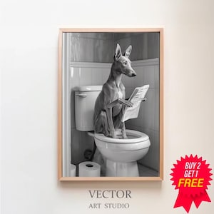 Greyhound Wall Art, Funny Bathroom Decor, Greyhound in Toilet, Animal in toilet, Greyhound Gift, Petshop Art, Dog Art, Digital Download