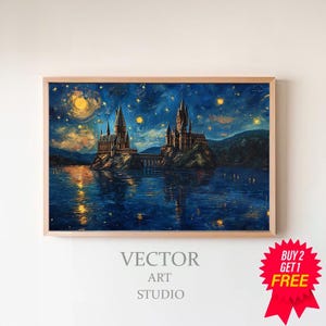 Wizarding Inspired Poster, Vintage Wizard School, Wizard World, Van Gogh Painting, Vintage Castle, Printable Decor, Wall Art