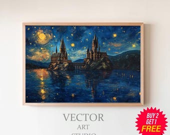 Wizarding Inspired Poster, Vintage Wizard School, Wizard World, Van Gogh Painting, Vintage Castle, Printable Decor, Wall Art