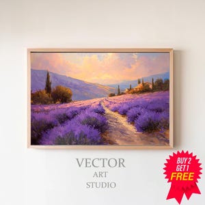 Lavender Field French Country Print | Rustic Farmhouse Art | Landscape Art | Digital Download PRINTABLE Vintage Decor | Aesthetic Wall Art
