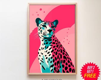 Pink Cheetah Wall Art Print, Trendy Wall Art, Preppy Room Decor, Maximalist Decor, Apartment Aesthetic, Leopard Poster Print, Boho Decor