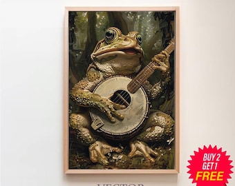 Banjo Frog Printable Wall Art | Digital Download | Vintage Frog Art | Vintage Poster | Frog Wall Art | Printable Wall Art | Funny Wall Art