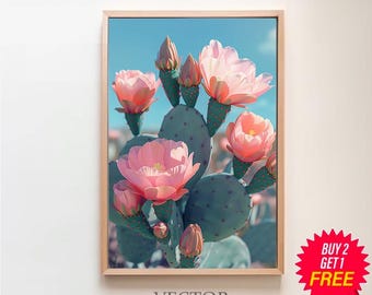 Flower Prickly Pear Cactus Print Watercolor Painting Botanical Desert ...