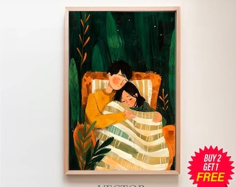 Arte de pared grande con personas abstractas Arte contemporáneo Impresión minimalista Arte de pared verde esmeralda para sala de estar Descarga digital Pareja de rayas imprimible