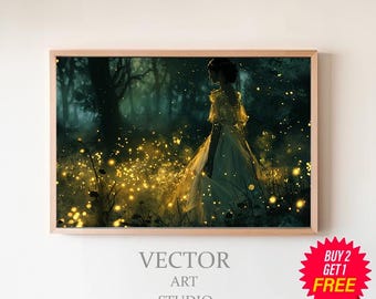 Fairies Witchy Vintage Wall Art Printable, Moody Wall Art Downloadable, Dark Cottagecore, Sage Green Wall Art, Girly Whimsical Wall Art