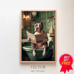 Pitbull Wall Art, Funny Bathroom Decor, PitBull in Toilet, Animal in toilet, Black And White, Dog Art, Digital Download, PitBull Gift