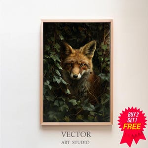 Red Fox in Moody Forest Printable Wall Art  Wildlife Painting Gothic Dark Cottagecore Vintage Dark Academia Print Woodland Animal Art