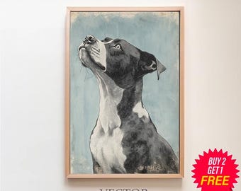 Vintage Dog Sketch (2 of 2), Dog Wall Art, Large Oil Painting Oversize Giclee Dog Painting, Mid Century Modern Original Art Print