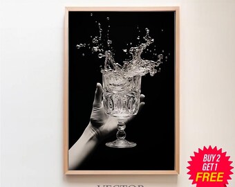 Poster di champagne in bianco e nero, stampa da bar vintage, download digitale, arte murale da cocktail, stampa di alcolici, stampa di carrelli da bar, decorazione da parete, tela