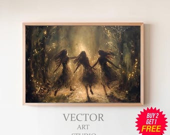Fairies Vintage Wall Art Printable, Fae Witchy Moody Wall Art Downloadable, Dark Art Cottagecore, Girls Room Decor, Girly Whimsical Wall Art