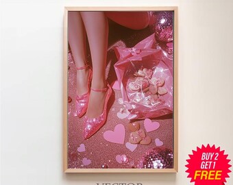 Poker Night Pink Retro Wall Art Print Trendy Funky Decor, Girly Wall Art Dorm Decor, Groovy Disco Ball Poster Bar Cart Art Apartment Decor