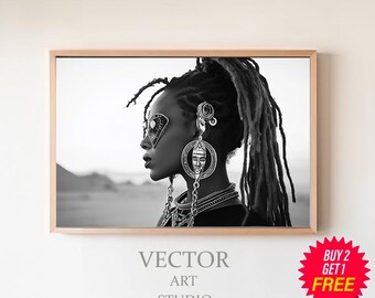 Photography Artwork, Black Woman Art, Black And White Wall Art, vintage Gallery Wall, African art, extra large art, Digital wall art