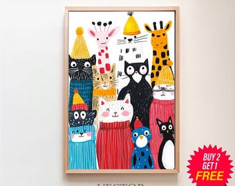Colorful Animal Friends Nursery Wall Art, Kids Room Decor, Playful Creatures Poster, Baby Shower Gift Idea, Printable Art for Children