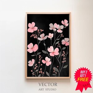Estampado floral oscuro, Dark Academia, Estampado de flores silvestres, Pintura melancólica, Estampado botánico negro, Descarga digital de arte, Obra de arte de flores vintage
