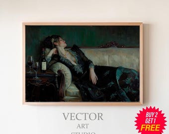 Victorian Woman Sleeping Wall Art Print Dark Academia Print Moody Dark Cottagecore AestheticGothic Home Decor Vintage Style Painting