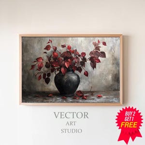 Burgundy Branches Painting | PRINTABLE ART | Moody Floral Art | Vintage Fall Artwork | Digital Download