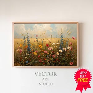 Printable Wildflower Field Landscape Oil Painting | Vintage Landscape Art Print | Country Field Wall Art | Vintage Art | Digital Download