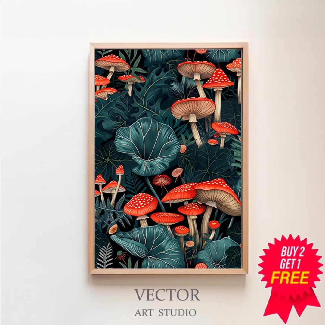 William Morris Inspired Mushroom Art Print, Mushroom Print, Botanical ...