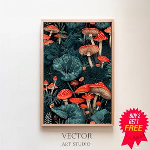 William Morris Inspired Mushroom Art Print, Mushroom Print, Botanical Wall Decor, Moodie art, Poster Nature Living Room Art, Forest Wall Art