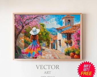 Mexican Painting, Mexican Village, Mexican Street, Mexico Art, Colorful Decor, Traditional Mexico, Mexican Wall Decor, Mexican Folk Art